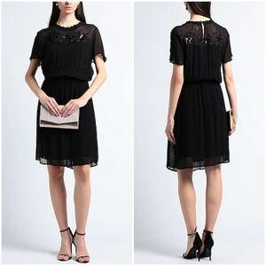 Velvet Graham & Spencer Swiss Dot Black Mini Dress Embroidered Sheer Neck